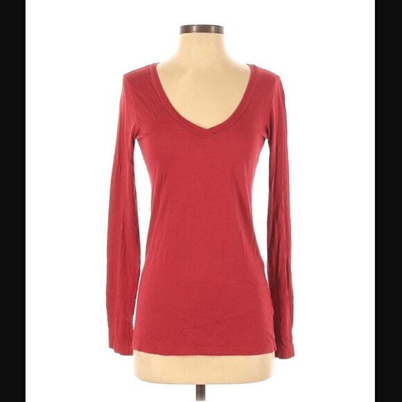 Splendid Top S Modal Cotton Long Sleeve V-neck Lounge Basic Red Base Layer - Picture 3 of 8